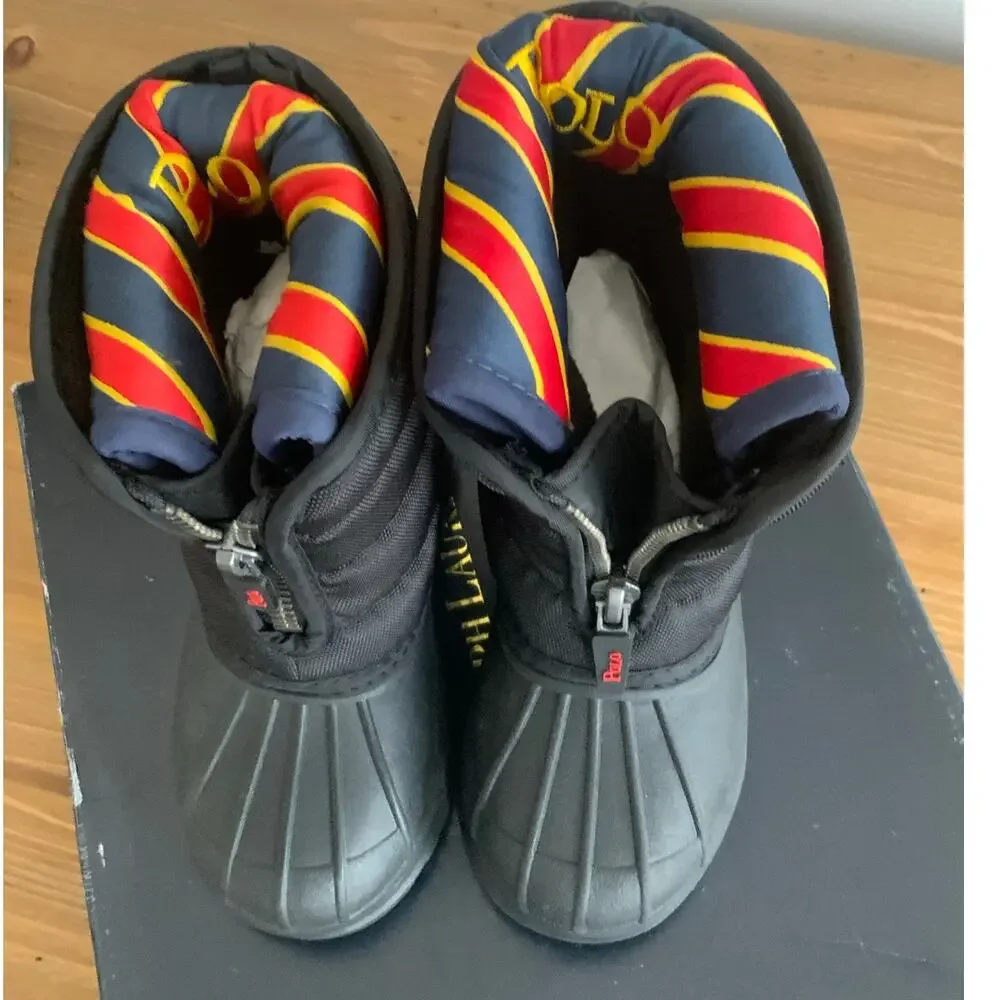 Polo Ralph Black Vancouver Zip Snow Boots size 4‎